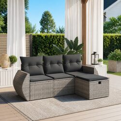 Durable 4 Piece Garden Sofa Set with Cushions in Grey
