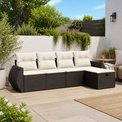 High-Quality 5 Piece Black Garden Sofa Set with Cushions