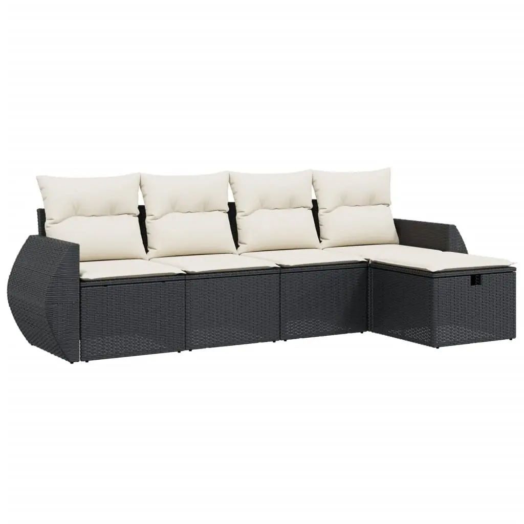 5 Piece Black Garden Sofa Set with Cushions