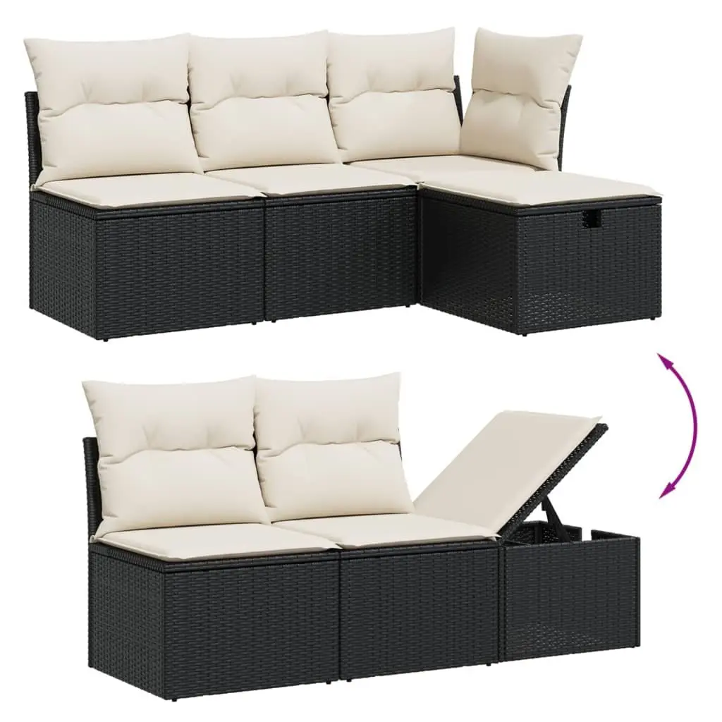 5 Piece Black Garden Sofa Set with Cushions