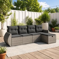 Durable 5 Piece Grey Garden Sofa Set with Cushions