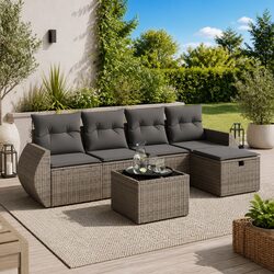 Stylish Grey Rattan 6 Piece Garden Sofa Set
