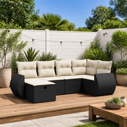 6 Piece Garden Sofa Set with Cushions Black Poly Rattan