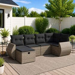 Outdoor 6-Piece Garden Sofa Set with Grey Cushions