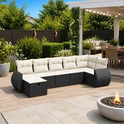 Exceptional 7 Piece Garden Sofa Set with Cushions in Black