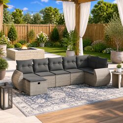Durable 7 Piece Grey Garden Sofa Set with Cushions