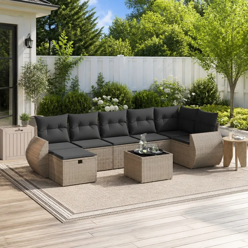 Garden Sofa Set PE Rattan 8 Piece Grey Outdoor Furniture Patio Lounge Suite