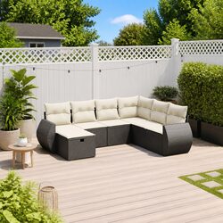 Durable 7 Piece Black Poly Rattan Garden Sofa Set