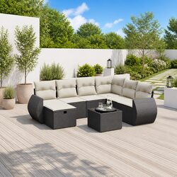 8 Piece Black Poly Rattan Garden Sofa Set