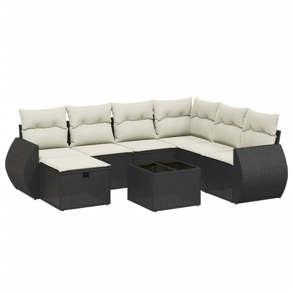 8 Piece Black Poly Rattan Garden Sofa Set