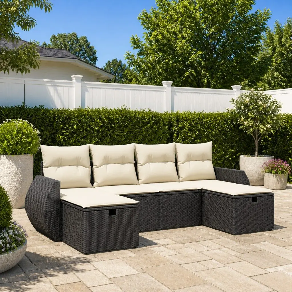 Modular Black 6 Piece Garden Sofa Set for Outdoor Use