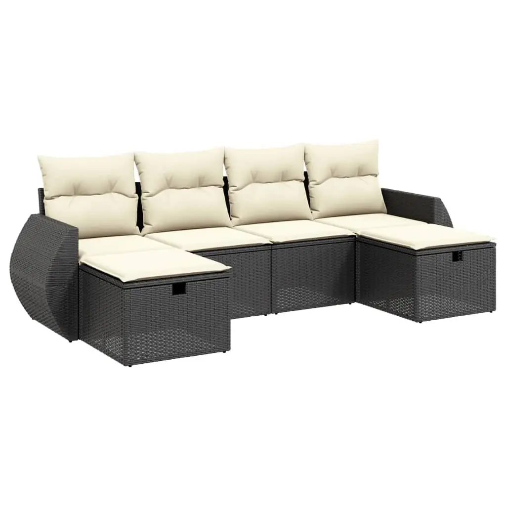 Modular Black 6 Piece Garden Sofa Set for Outdoor Use