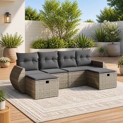 6-Piece Modular Garden Sofa Set with Grey Cushions