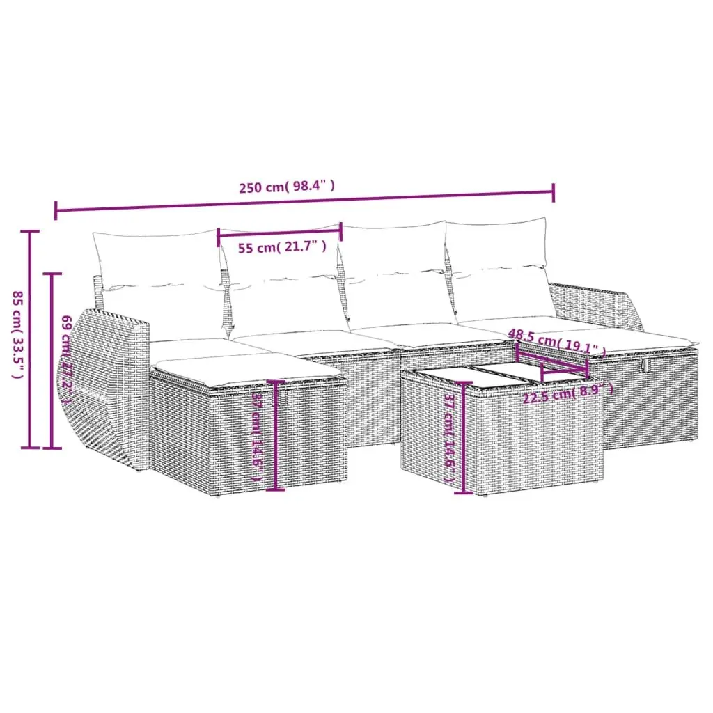 6-Piece Modular Garden Sofa Set with Grey Cushions