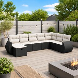 Durable 8 Piece Black Poly Rattan Garden Sofa Set