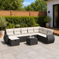 Black Poly Rattan Garden Sofa Set 9 Piece Patio Furniture