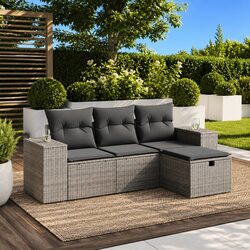 High-Quality 4 Piece Grey Poly Rattan Garden Sofa Set