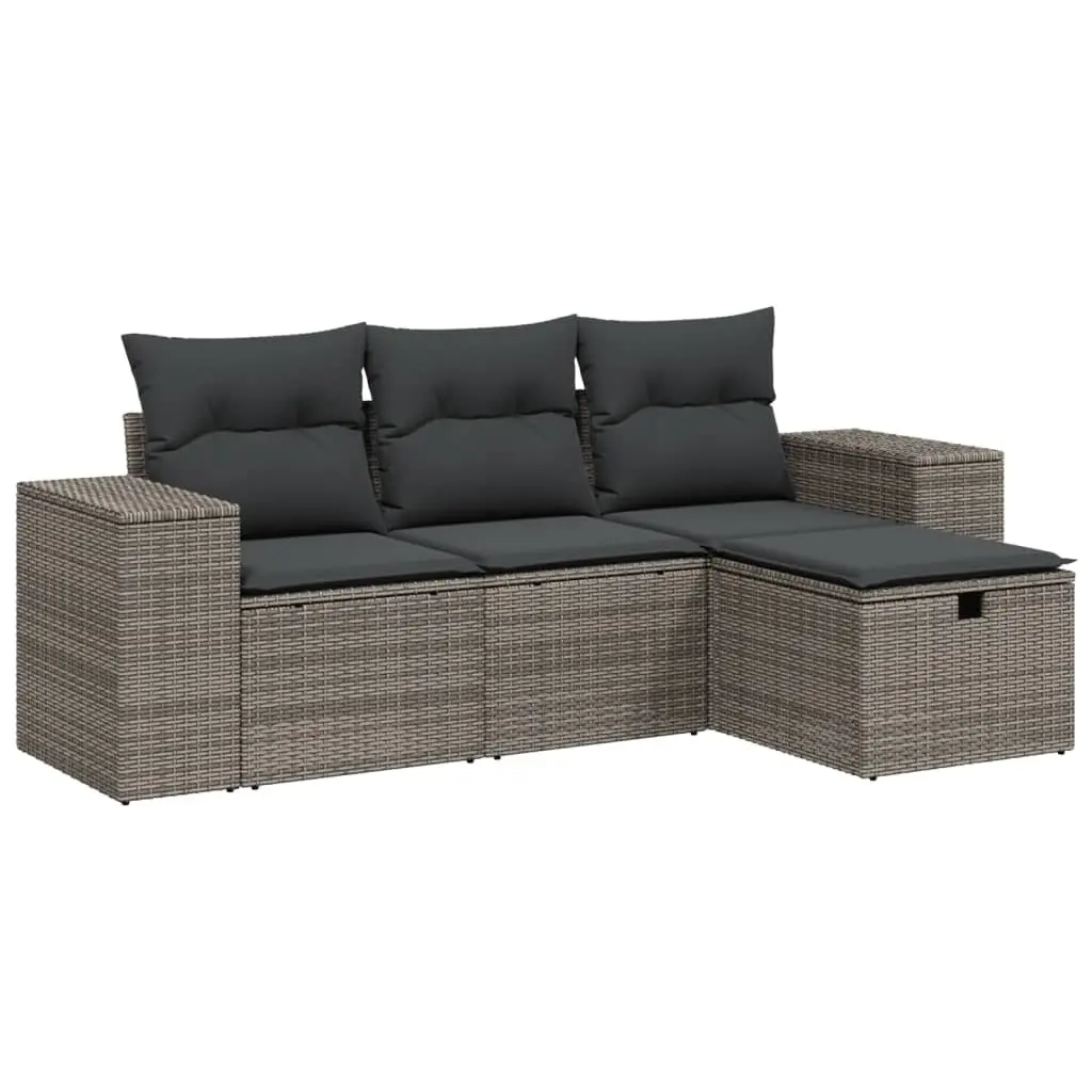 4 Piece Grey Poly Rattan Garden Sofa Set