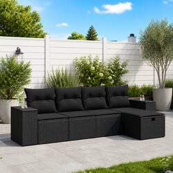 Durable 5 Piece Garden Sofa Set with Cushions in Black