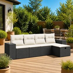 Premium 5-Piece Black Rattan Garden Sofa Set