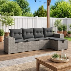 Premium 5 Piece Grey Poly Rattan Garden Sofa Set