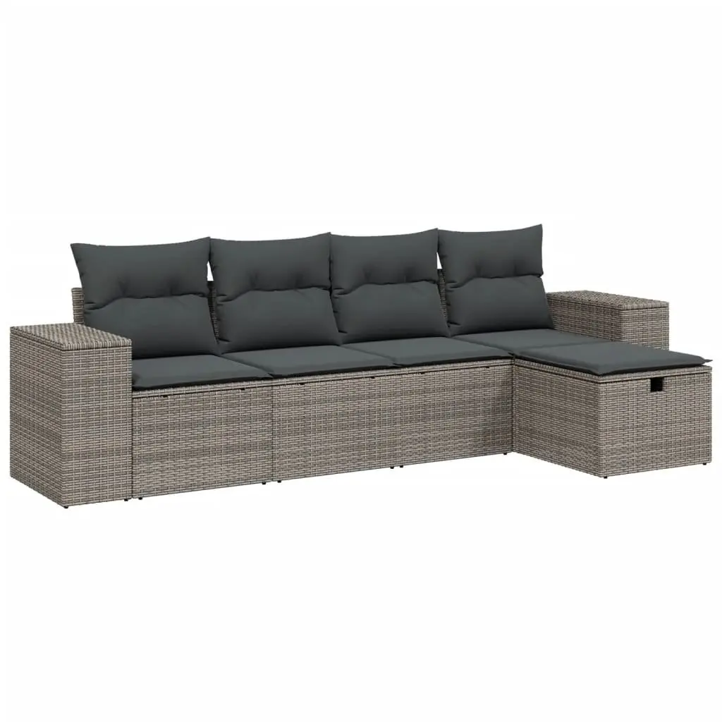 5 Piece Grey Poly Rattan Garden Sofa Set