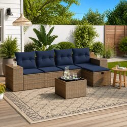 6-Piece Modular Garden Sofa Set in Grey for Outdoors