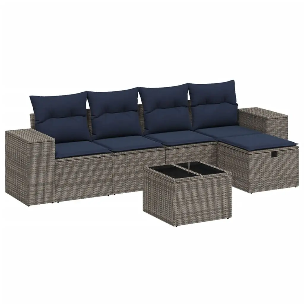 Garden Sofa Set PE Rattan 6 Piece Modular Outdoor Furniture Grey