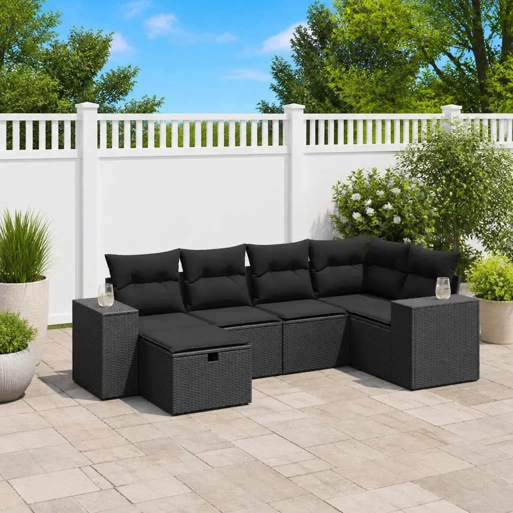 Garden Sofa Set PE Rattan 6 Piece Outdoor Furniture Black Modular
