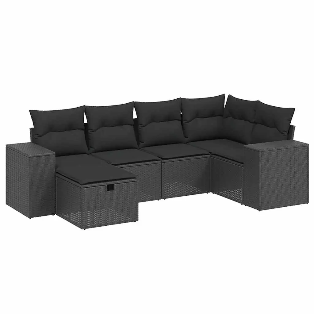 Garden Sofa Set PE Rattan 6 Piece Outdoor Furniture Black Modular