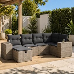 Durable Grey Garden Sofa Set 6 Piece Outdoor Furniture