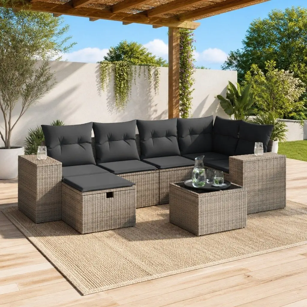 Garden Sofa Set Poly Rattan 7 Piece Modular Outdoor Furniture Grey