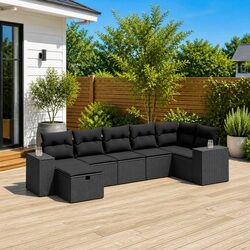 Premium 7 Piece Outdoor Sofa Set in Black Poly Rattan