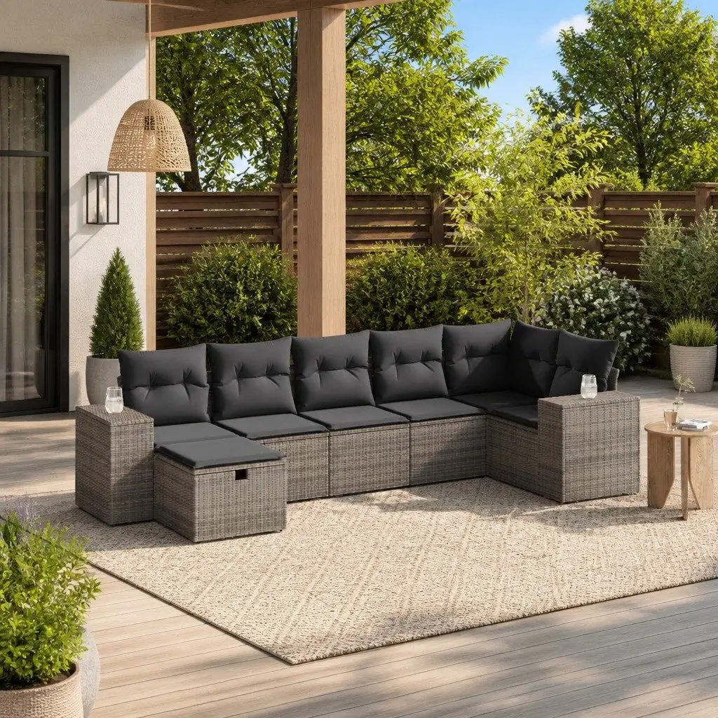 7 Piece Garden Sofa Set PE Rattan Modular Outdoor Furniture with Cushions Grey