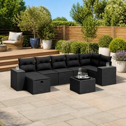 8 Piece Black Garden Sofa Set with Cushions for Outdoor Use