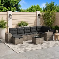Premium 8-Piece Grey Garden Sofa Set with Rattan Design