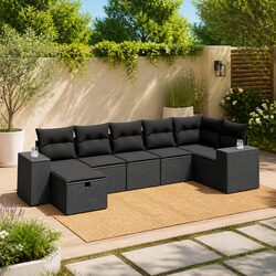 Sturdy 7 Piece Black Garden Sofa Set for Outdoor Relaxation