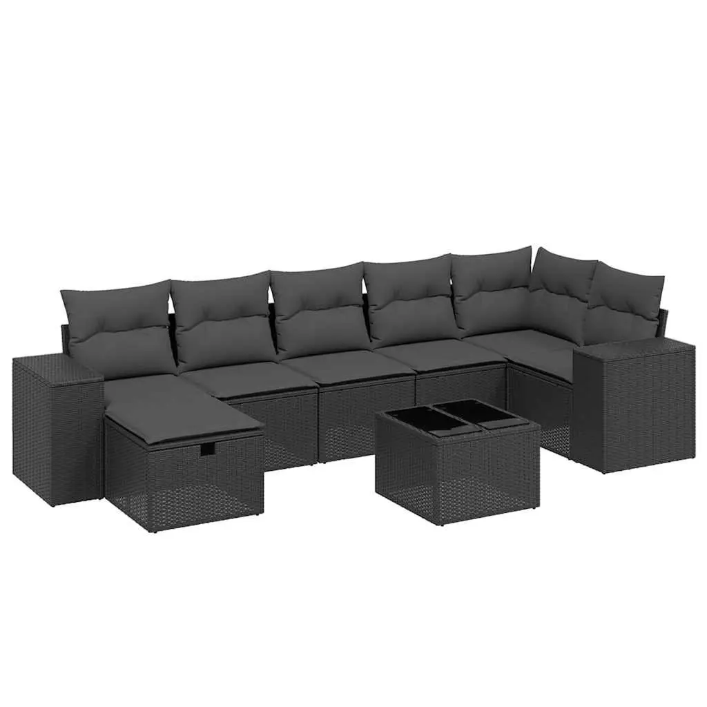 Garden Sofa Set PE Rattan 8 Piece Outdoor Furniture Black Powder Coated Steel