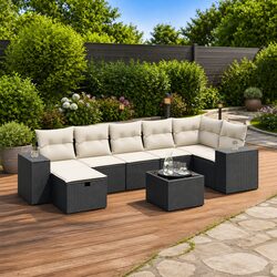 Outdoor 8-Piece Black Poly Rattan Sofa Set