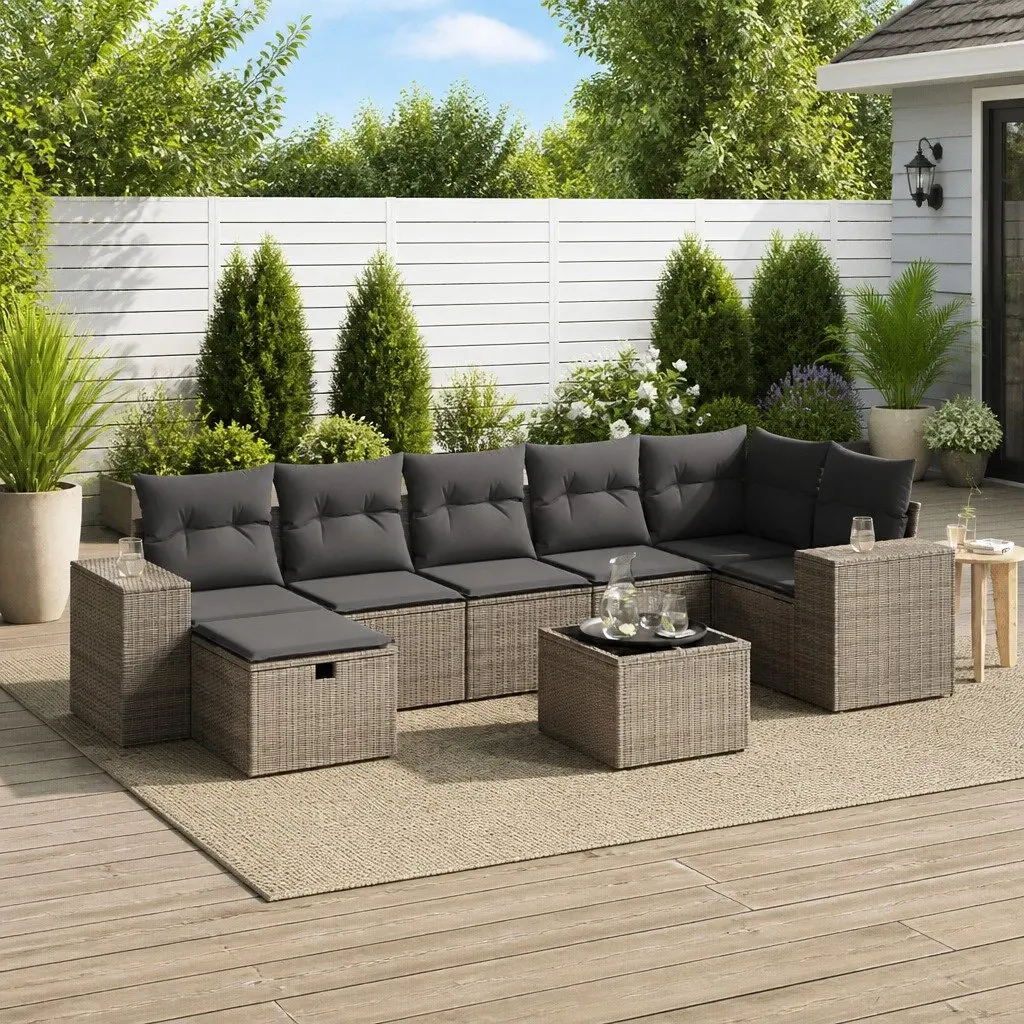8 Piece Grey Poly Rattan Garden Sofa Set