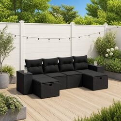 Premium Black Garden Sofa Set 6 Piece Outdoor Furniture