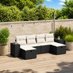 Stylish 6 Piece Outdoor Sofa Set with Cushions in Black