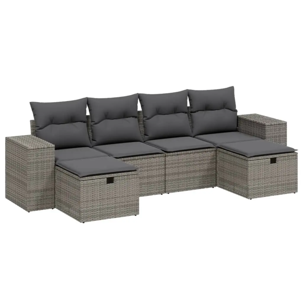 6-Piece Modular Grey Poly Rattan Sofa Set for Outdoors