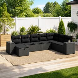 Black Poly Rattan 8-Piece Garden Sofa Set for Outdoors