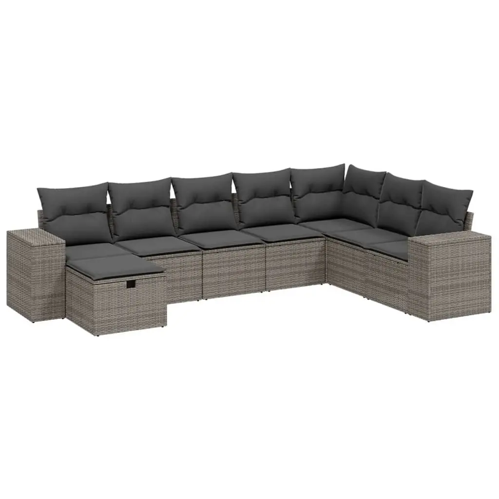 Garden Sofa Set PE Rattan Powder-Coated Steel 8 Piece Grey Outdoor Furniture Patio Seating with Cushions
