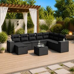Modular 9 Piece Garden Sofa Set with Black Poly Rattan
