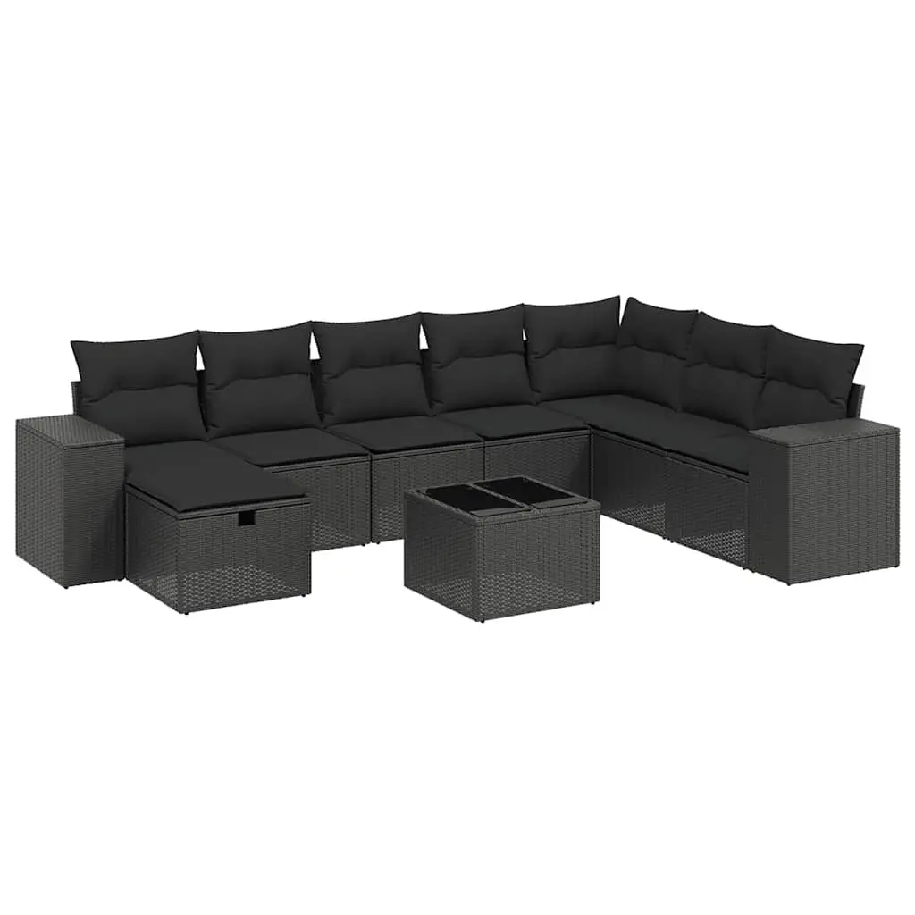 Modular 9 Piece Garden Sofa Set with Black Poly Rattan