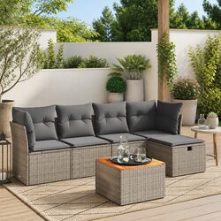 Durable 6 Piece Grey Rattan Garden Sofa Set for Outdoors