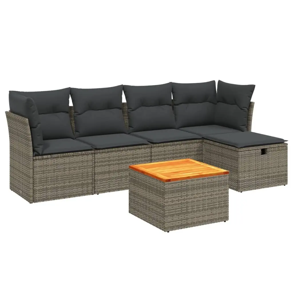 Garden Sofa Set Poly Rattan 6 Piece Outdoor Patio Furniture Grey