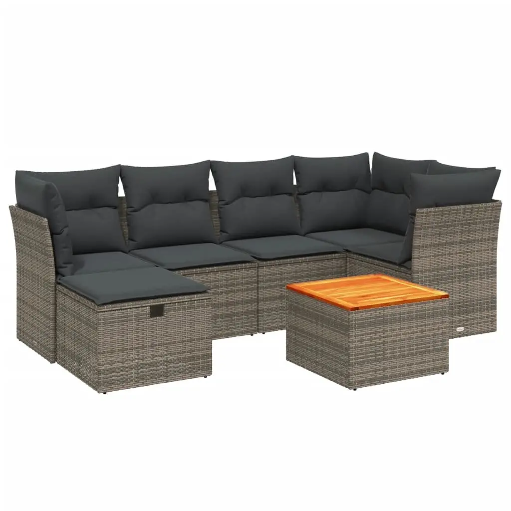 7-Piece Grey Modular Garden Sofa Set with Acacia Table